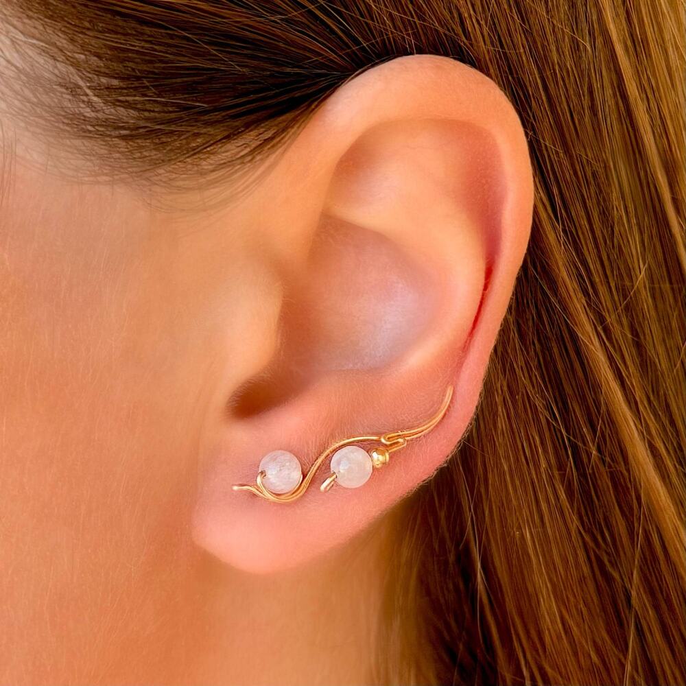 Moonstone Ear Climber Earrings in 14K Gold – Gemstone Jewelry Gift